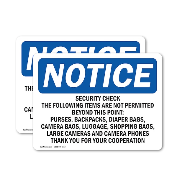 Signmission Security Check The Following Items Are Not OSHA Notice Sign, Vinyl Decal, 5in W x 3.5in L, 2PK OS-2PACK-NS-D-35-L-18271 - main
